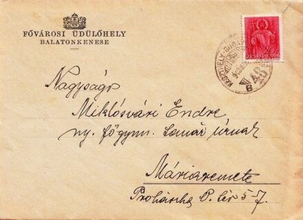 50-1015 1943. Levél KESZTHELY-BUDAPEST vasúti bélyegzéssel