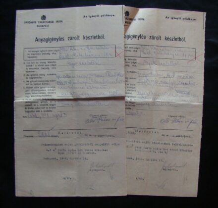 50-923 1946. 2db Anyagigénylés zárolt készletből / Országos Fagazdasági Iroda Budapest