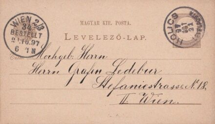 50-726 1897 2kr levelezőlap "HOLICS" - "WIEN"