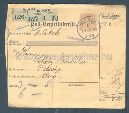 50-109 1897. 5k csomagkísérő gyapjúszövet feladásáról