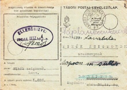 50-879 1944. Cenzúrált Tábori postai léevelezőlap