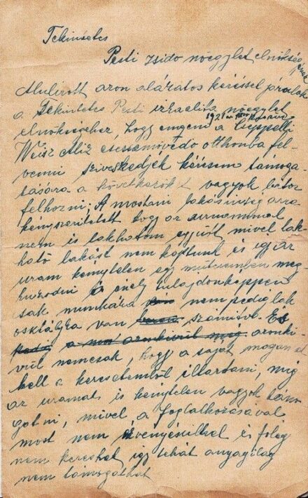 50-1212 1921 Levélpiszkozat a Pesti Izraelita Nőegylet elnökségéhez, Weisz Alice Gyermekágyas Otthon felvétele íránt