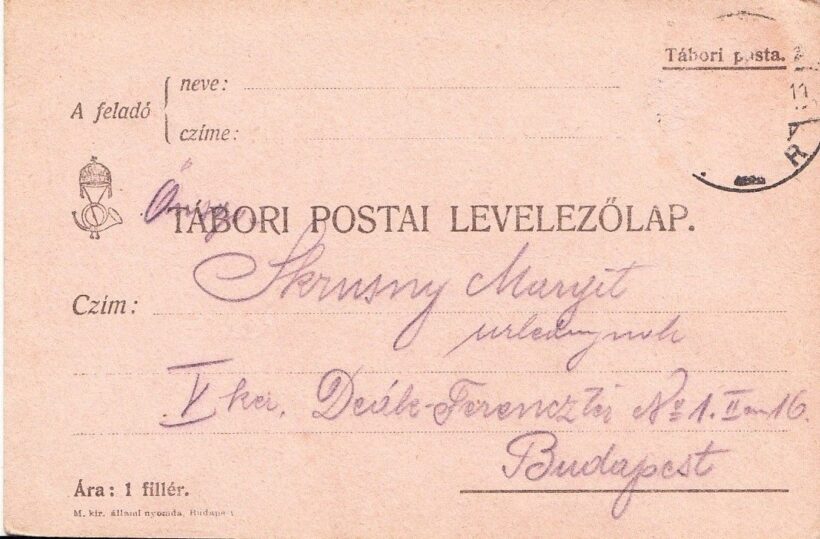 50-60 1917. Tábori postai levelezőlap