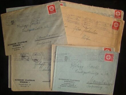 50-87 1942 21 db Bajor Állami Bank fejléces boriték, Német birodalmi bélyeggel