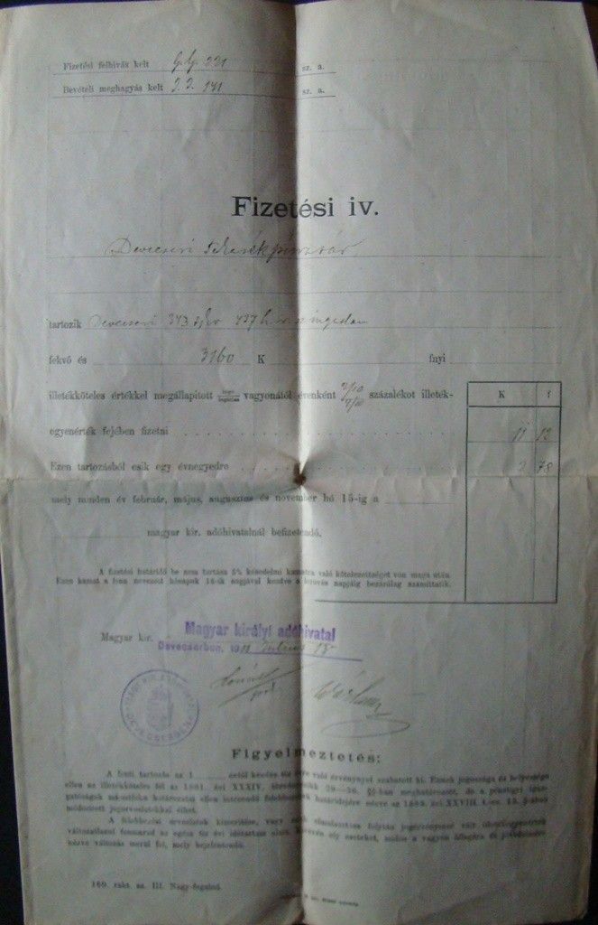 50-1044 1908 Fizetési ív