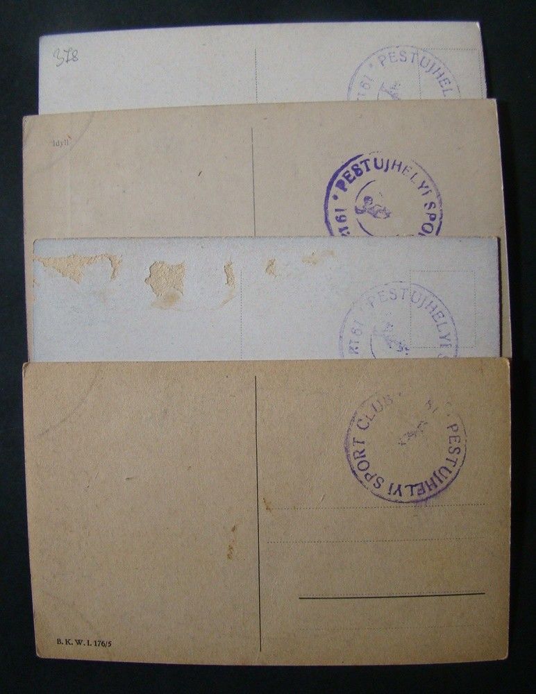 50-378 4 db képeslap a Pestujhelyi Sport Club körpecsétjével