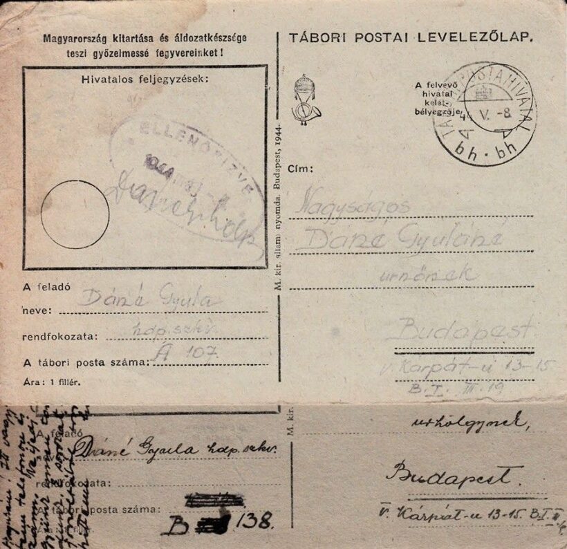51-1353 1944 2db Ellenörzőtt Tábori postai levelezőlap