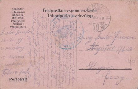 51-1354 1916 Tábori postai levelezőlap, Pozsonyba címezve