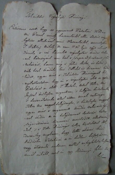 51-1341 ccc 1840 Birósághoz levél, Pataházi (Győr megye) földvásárlás ügyében Iván Márton Győr Vármegyei főbíró aláírásával