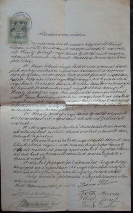 51-995 1903. Adásvételi szerződés 1 k. okmánybélyeggel