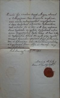 51-1184 1855 Bajza Antal lelkésszi kínevezése, viaszpecséttes