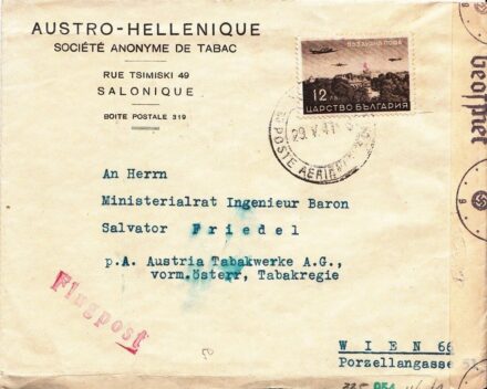 51-1565 1937 Cenzúrált Légi levél "BÉCS"-"SALONIKI"