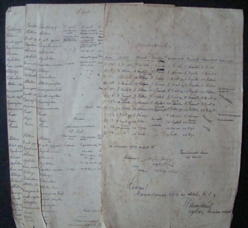 51-1650 1929 A Dunántuli Ev. Reformált Egyházkerület Lovasi iskola órarendje / 16 oldal