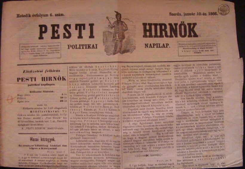 51-1660 1866 "Pesti Hirnök" c. politikai lap. Tudósítás a királynénál tett országos küldötség látogatásáról!
