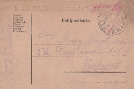 52-1551 1918 Tábori postai levelezőlap "K.u. k. Div. Trninkemmando" No. 155 / Ellenörzött