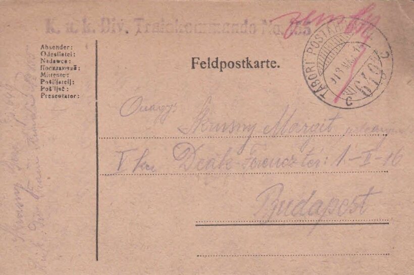 52-1551 1918 Tábori postai levelezőlap "K.u. k. Div. Trninkemmando" No. 155 / Ellenörzött