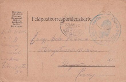 52-4554 1915 Tábori postai levelezőlap "M.Kir. 13. Honvéd Gyalogezred. 3. zászlóal " körpecséttel