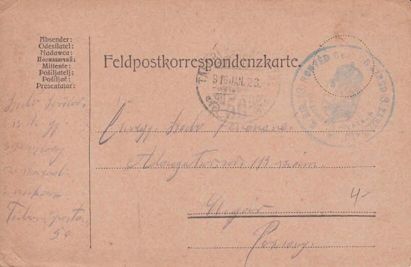52-4554 1915 Tábori postai levelezőlap "M.Kir. 13. Honvéd Gyalogezred. 3. zászlóal " körpecséttel