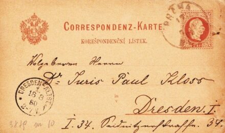 52-540 1880 Díjjegyes levelezőlap "PRAHA" - Dresden