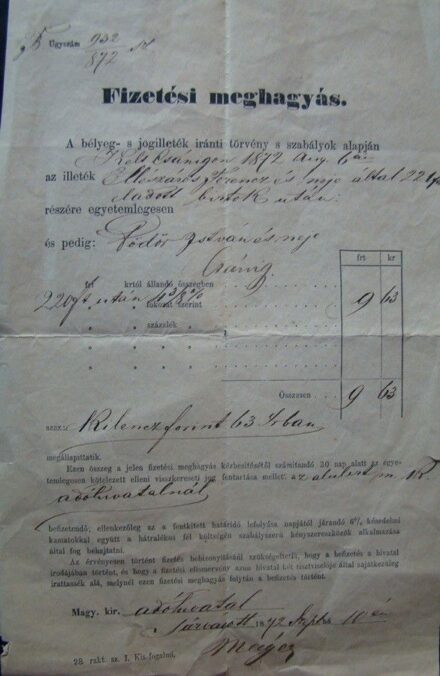 52-588 1872. Fizetési meghagyás