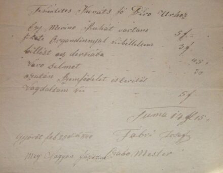 52-1642 1840 Temetési ruha szabó számlája, Győr