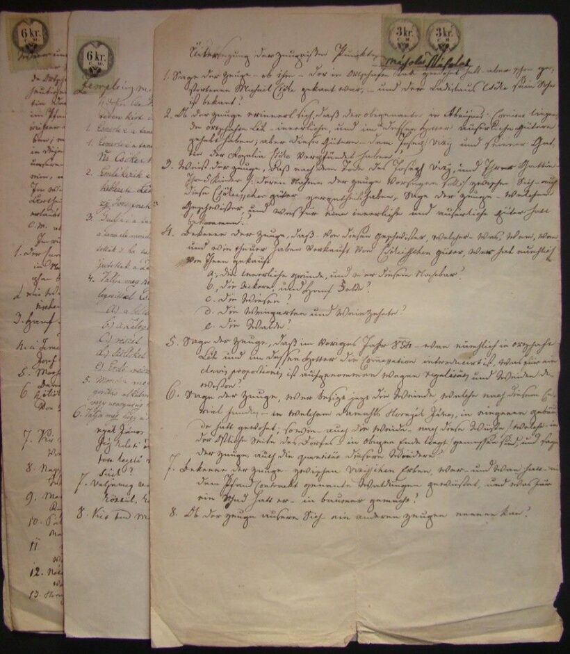 52-1643 cca 1850 4 db adásvételi szerződés, 3 és 6 kr bélyegekkel