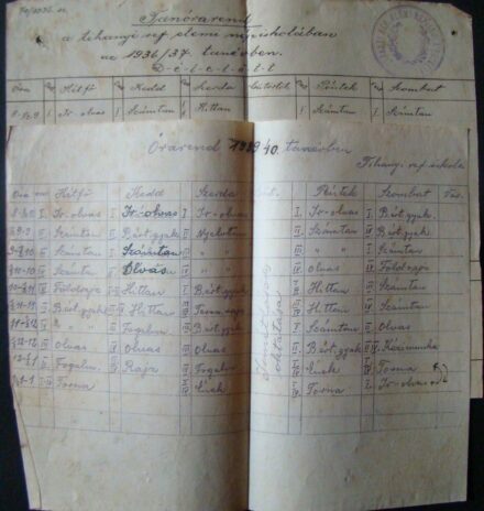 52-1195 1939-40 A Tihanyi Ref. Iskola órarendje 2db