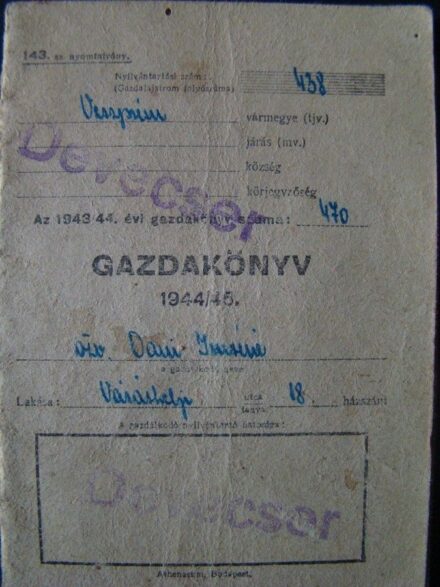 52-627 1944 Gazdakönyv, katonai bejegyzéssel
