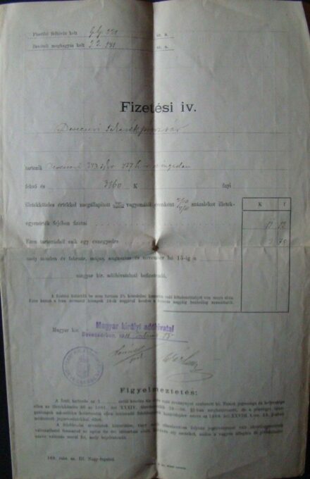 52-1044 1908 Fizetési ív