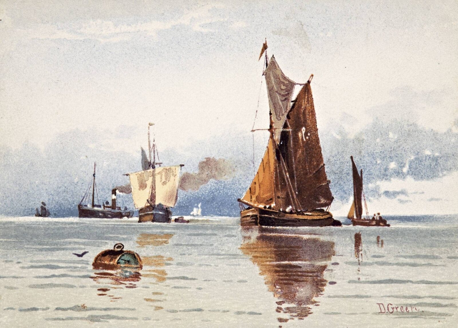 David Gould Green (1854-1918) - Gőzhajó és vitorlások