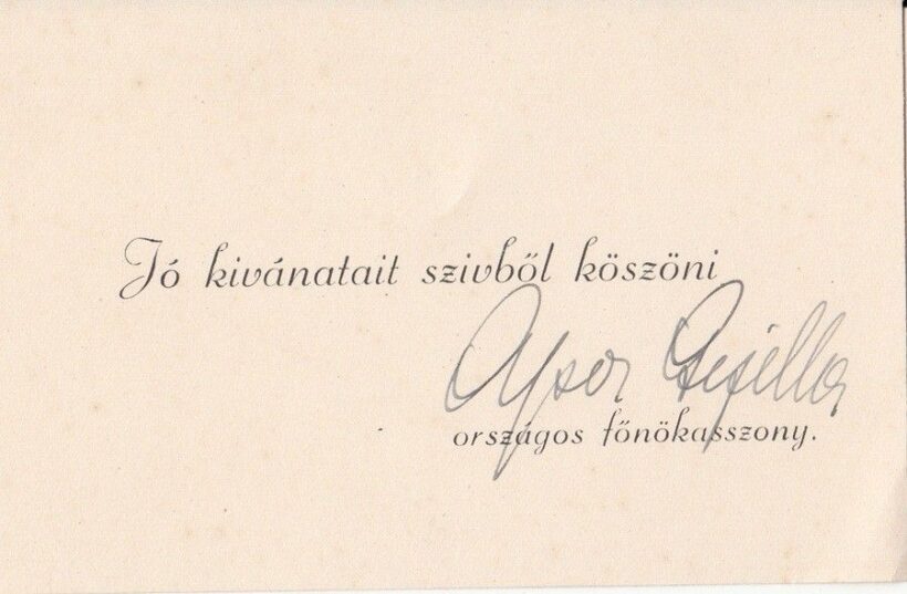 53-1075 Apor Gizella (1886-1971) Apor Vilmos győri vértanú püspök névérének aláirása üdvözlő lapon