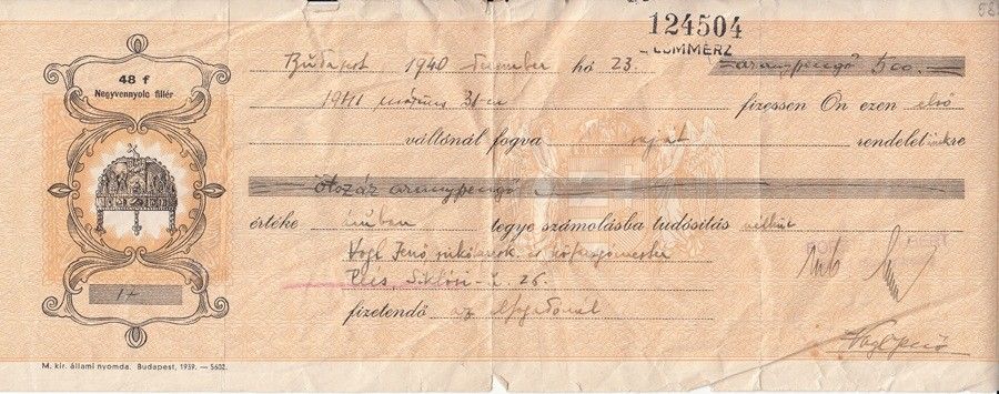 53-582 1940. 500 aranypengős váltó/ Pécs