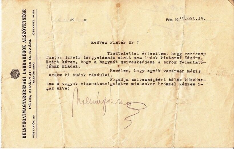 53-1230 1945 Dél-Nyugat Magyarországi Labdarúgók Alszővetsége Pécs fejléces levélpapírja