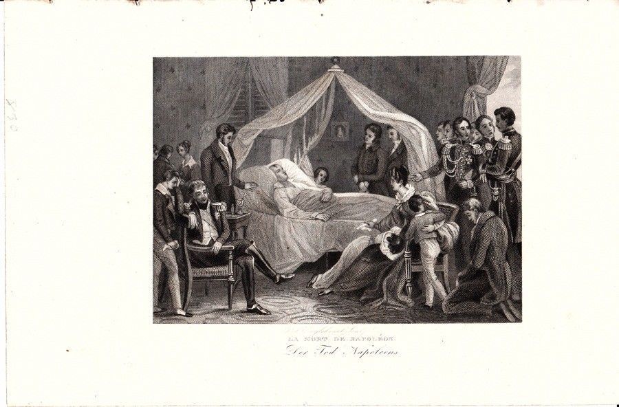 53-571 cca 1840 Napoleon a halálos ágyán / La mort de Napoleon c acélmetszet 24x15 cm