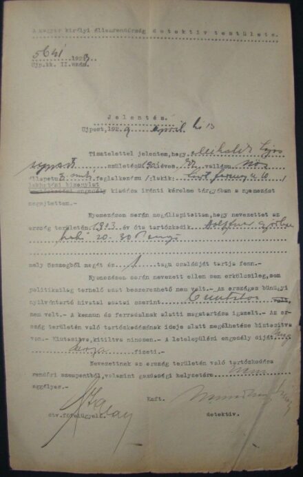 53-1473 1929 Detektív jelentés, Ujpest
