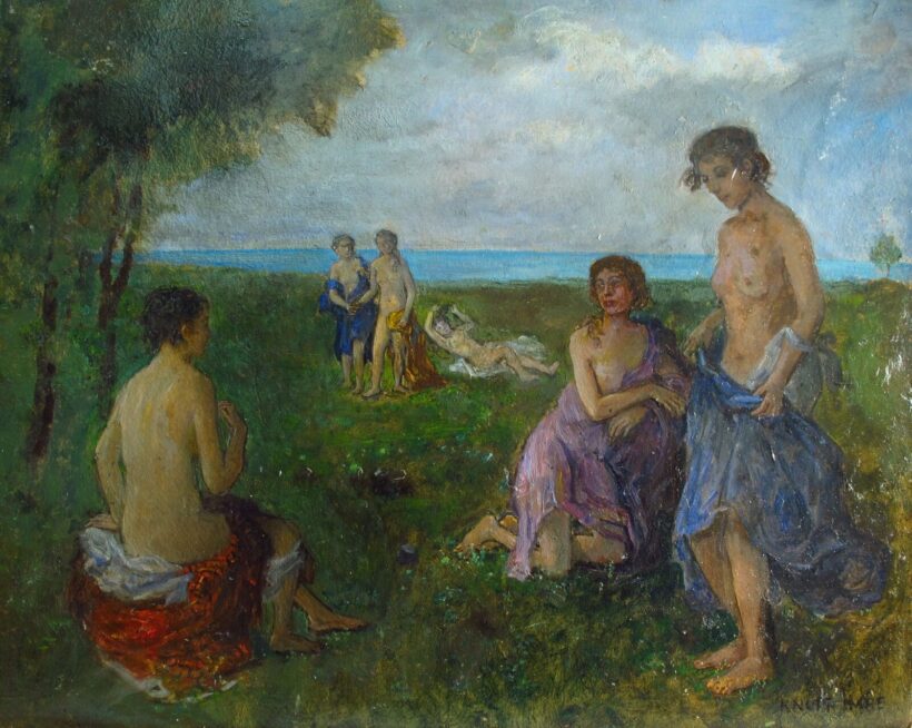 KNOPP IMRE ( 1867- 1945 ) Fürdőzők a vízparton