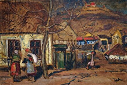 Tibor Ernő (1885-1945): Falusi utcarészlet alakokkal