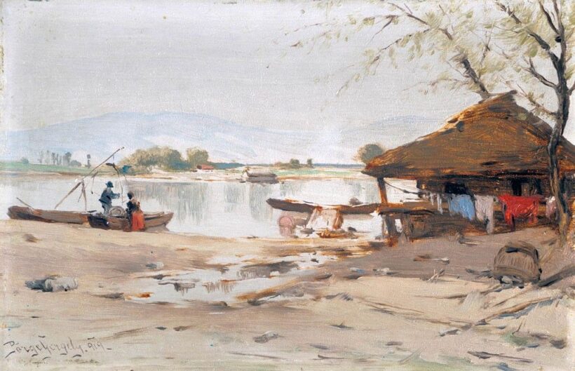 Pörge Gergely (1858-1930): "Megyeri halászkunyhó", 1919
