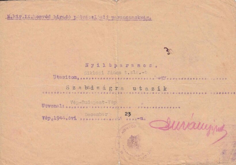 54-1604 1944 Nyíltparancs /M.kir.IX.honvéd hiradó pótzászlóalj parancsnokság