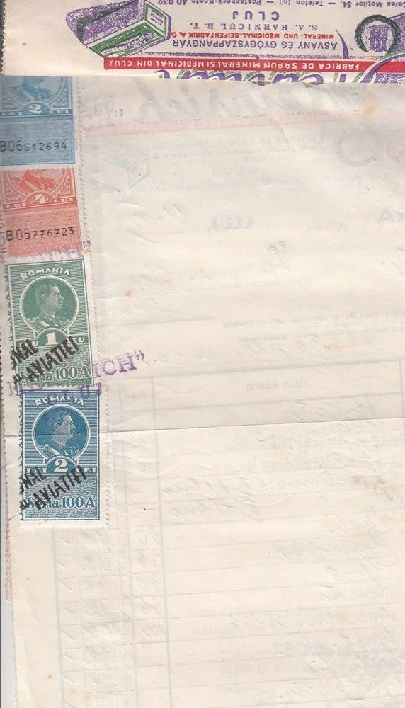 54-1584 1937 3 db Váltó a "Megváltó" gyógyszertár pecsétjével, 2 db számla a kolozsvári "Henrich" ásvány és gyógyszer szappangyár fejlécével - Image 3