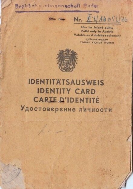 54-373 1946.Fényképes 3 nyelvű osztrák személyi igazolvány (Osztrák-Angol-Orosz)