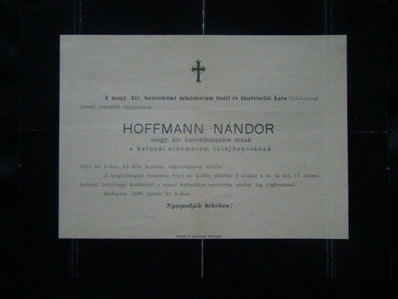 54-1112 1934. Gyászjelentés "Hoffmann Nándor kir. százados"