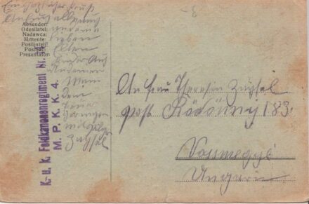 54-1213 cca 1916 K.u.K Feldkanonenregiment Nr.14 M.P.K.K. 4. tábori lap