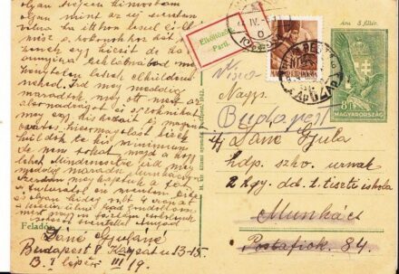 54-1233 1944 Ellenőrzött, és a feladónak visszaküldött levelezőlap a frontra