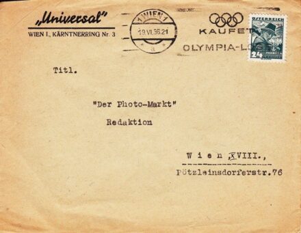 54-1236 1936 Levélboríték Olimpiai postai pecséttel