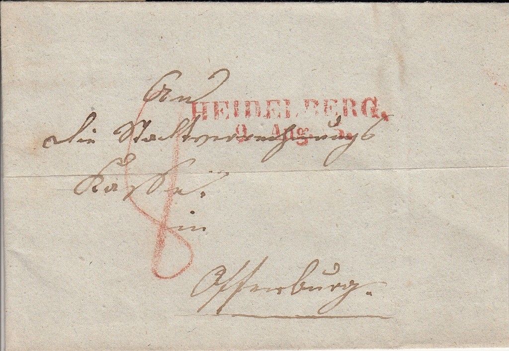 54-1245 1840 Portós levél + piros "HEIDELBERG" - "Offenburg"