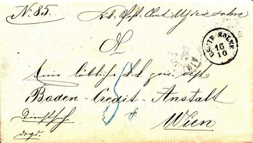 54-1249 1880 Levél a Császári és Királyi Pénzügyi hitelintézethez, szép viaszpecséttel