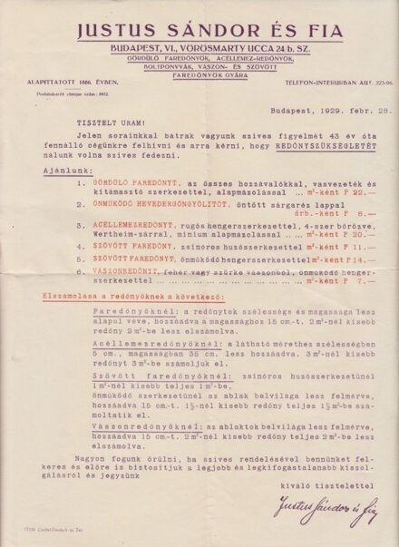 54-859 1926 Justus Sándor és Fia reklám levele