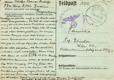 54-1285 1944 Levelező lap német katonától ,Znaim (Csheország) településen feledva