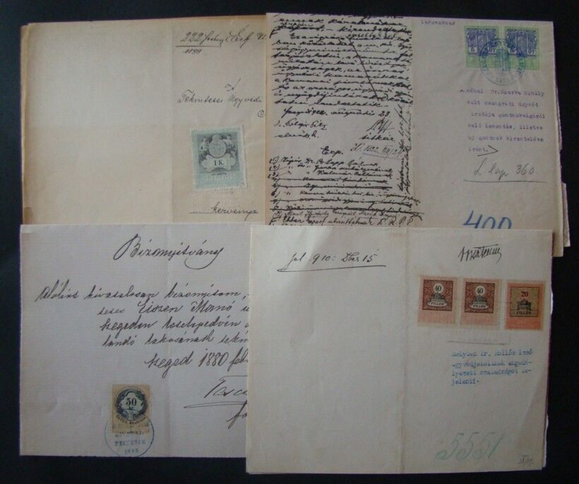 54-1250 1880-1922 4db Okmánybélyeges irat